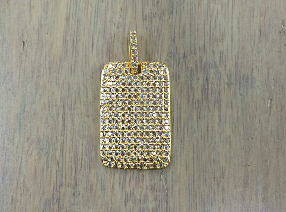 Micro Pave Dog Tag Pendant CZ Cubic Zirconia AAA Quality, Choose Color 27mm x 18mm - BMPTag-XX - BeadPrism