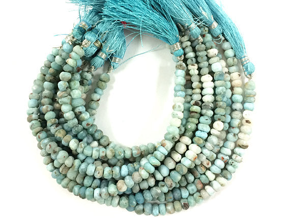 25%OFF 6-7mm Natural Larimar Faceted Rondelles Gemstone 45-48 Beads 8" Strand Jaipur Cut -SLAR101 - BeadPrism
