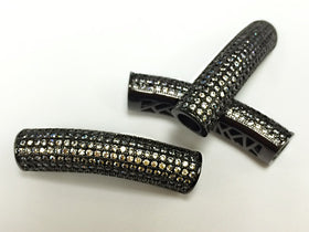 Pave Connector Bar CZ Gun Metal, Diamond Look, 1.5" 36 x 8mm, 5mm Hole, Curved Tube 1 Pc - BMPCB-DR - BeadPrism