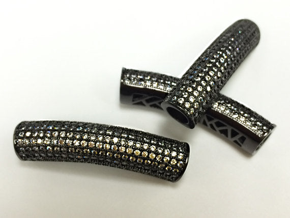 Pave Connector Bar CZ Gun Metal, Diamond Look, 1.5" 36 x 8mm, 5mm Hole, Curved Tube 1 Pc - BMPCB-DR - BeadPrism