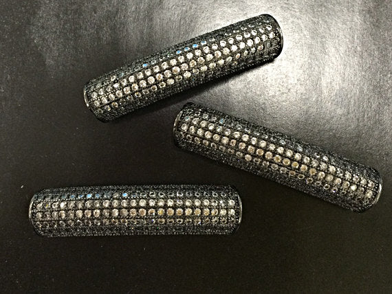 Pave Connector Bar CZ Gun Metal, Diamond Look, 1.5" 36 x 8mm, 5mm Hole, Curved Tube 1 Pc - BMPCB-DR - BeadPrism