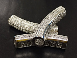 Pave Connector Bar CZ Silver, Rhodium Curved Tube, Diamond Look 1.5