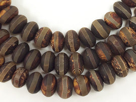 25%OFF 13mm Tibetan Agate Gemstone Brown Rondell Beads Hand Painted 43 Beads -SAGT190AC - BeadPrism