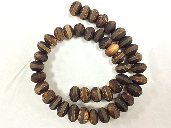 25%OFF 13mm Tibetan Agate Gemstone Brown Rondell Beads Hand Painted 43 Beads -SAGT190AC - BeadPrism