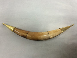 Real Bone Tusk Pendant Double capped w/ 2 sideway loop antiqued brown gold Hand made 5.5