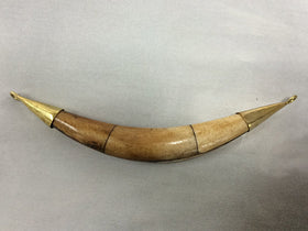 Real Bone Tusk Pendant Double capped w/ 2 sideway loop antiqued brown gold Hand made 5.5" - TP152-AG - BeadPrism