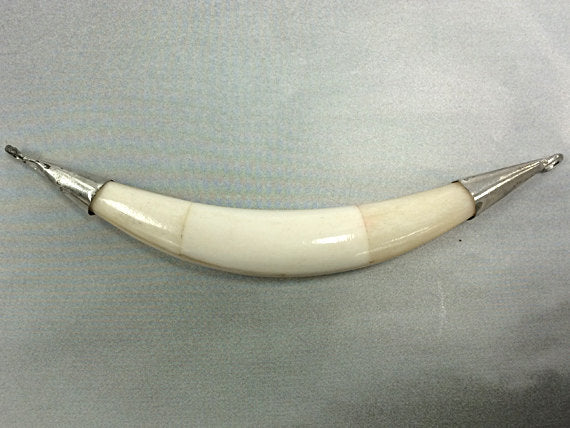 Hand Made Whitish Bone Tusk Pendant with 2 sideway loops, 5.5"- TP152-WS - BeadPrism
