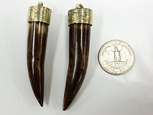 Load image into Gallery viewer, Horn Tusk tooth Tibetan Pendant with Antique Brass Cap Tan 2- 2.5 Inch,  Choose Quantity - AP154 - BeadPrism