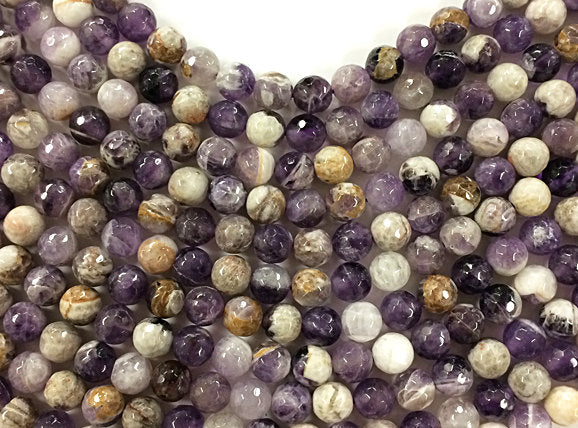 8mm Flower Amethyst faceted Round, High quality purple gemstones beads 47 beads full strand - SAY100 - BeadPrism