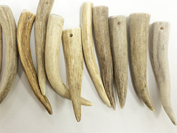 Antler Tip Pendant, Natural and Recycled from Annual Antler shed 2.5-3 inch with 2.5mm Hole - ANTHOR - BeadPrism