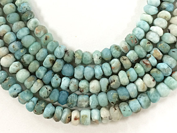 6.5-7.5mm Natural Larimar Faceted Rondelle Gemstones 8" strand 40+ Beads/Strand Jaipur Cut - SLAR105 - BeadPrism