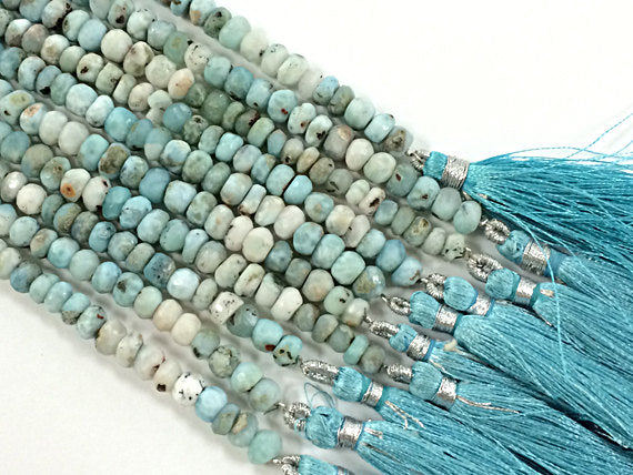 6.5-7.5mm Natural Larimar Faceted Rondelle Gemstones 8" strand 40+ Beads/Strand Jaipur Cut - SLAR105 - BeadPrism