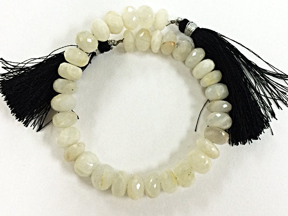 11-12mm Natural Moonstone Faceted Rondelles Gemstone Beads 8" strand 31-36 Beads Jaipur Cut - SMS110 - BeadPrism