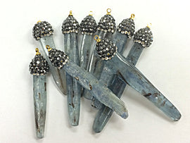 Raw Natural  Kyanite Pendant with Pave set Black quartz zircon crystal cap, 2.2