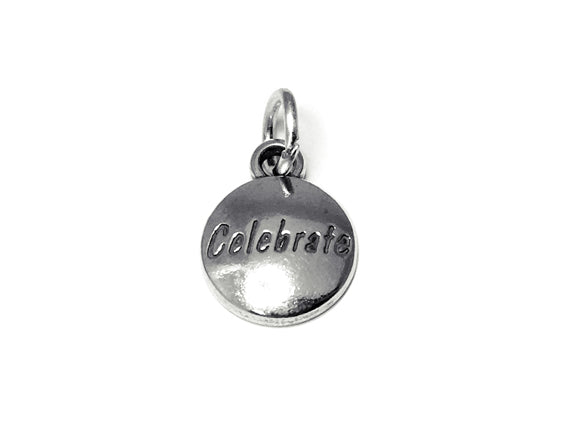 Celebrate Charm 11mm, Sterling Silver Charms, Word Charms, Celebrate Charms - SSMC-CELEBRATE - BeadPrism